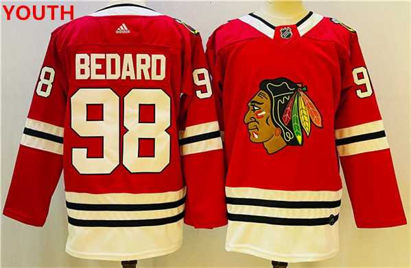 Youth Chicago Blackhawks #98 Connor Bedard Red Black Stitched Jersey->tennessee titans->NFL Jersey